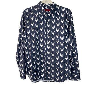 Envelop Deer Print Shirt Mens Size Small Button Front Cotton Made In Canada Gray